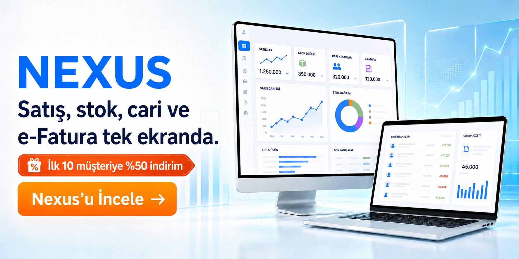 Esoft Nexus işletme yönetim yazılımı ilk 10 müşteriye yüzde 50 indirim