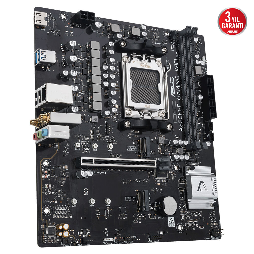 ASUS A620M-F GAMING WIFI, 2xDDR5, 2xM.2, HDMI, Wi-Fi 6E, Bluetooth v5.3, AM5 Soket Gaming Anakart ASUS A620M-F GAMING WIFI, 2xDDR5, 2xM.2, HDMI, Wi-Fi 6E, Bluetooth v5.3, AM5 Soket Gaming Anakart