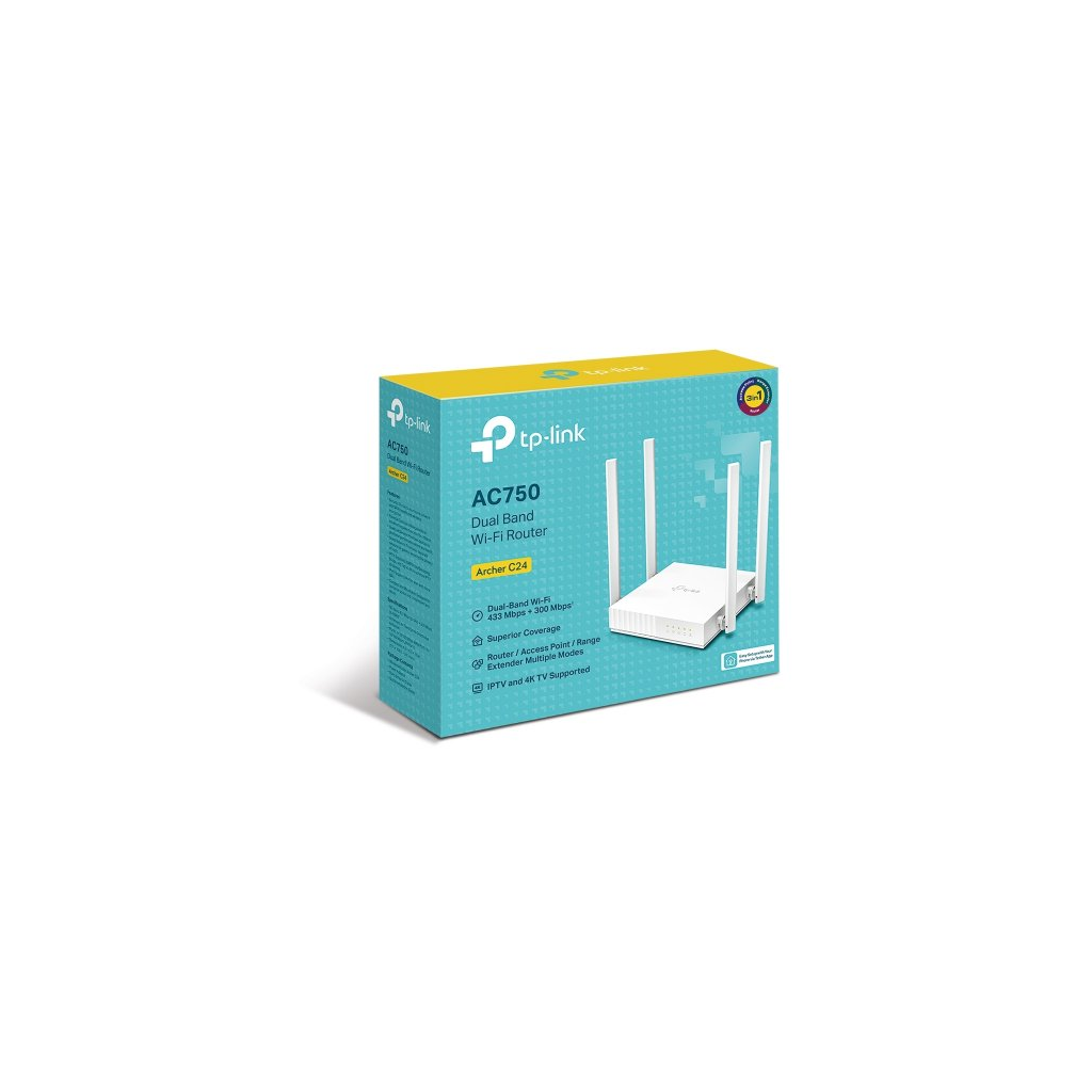 TP-LINK ARCHER C24, AC750, 4Port, 300-433Mbps, Dual Band WiFi, Masaüstü, Megabit, Router, Access Point, Range Extender TP-LINK ARCHER C24, AC750, 4Port, 300-433Mbps, Dual Band WiFi, Masaüstü, Megabit, Router, Access Point, Range Extender