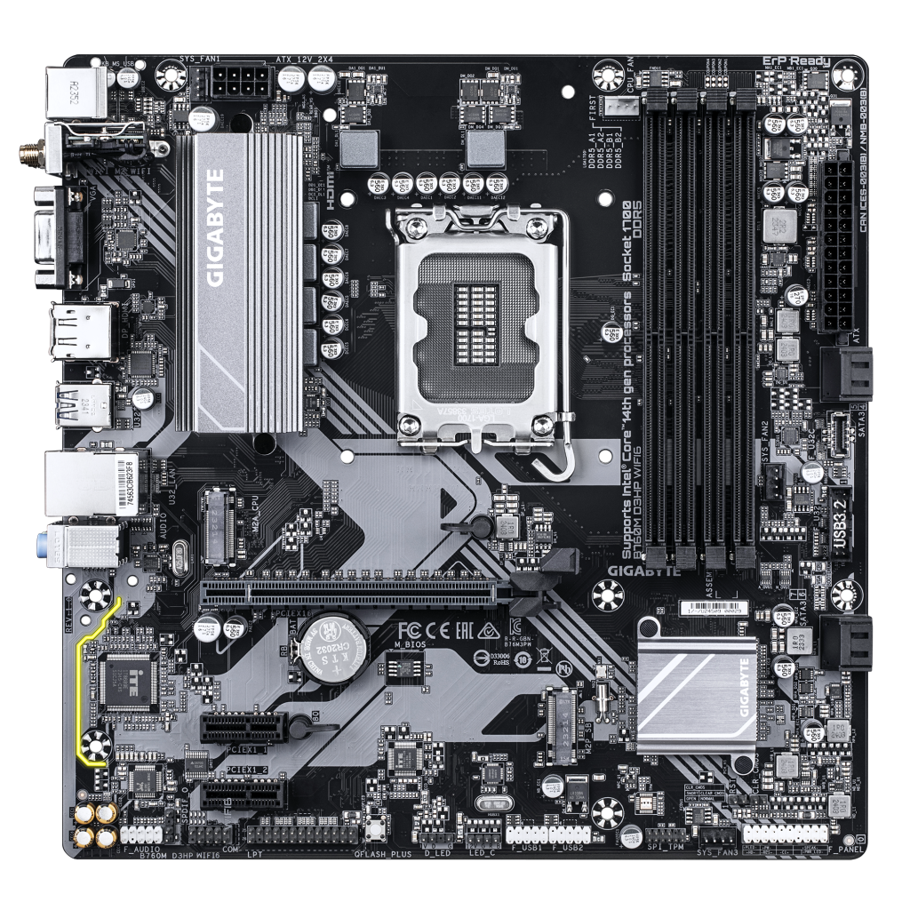 GIGABYTE B760M D3HP WIFI6, 4xDDR5, 2xM.2, DP, HDMI, VGA, Wi-Fi 6E, Bluetooth v5.3, 12-13.14.Nesil, LGA1700 Soket, Anakart GIGABYTE B760M D3HP WIFI6, 4xDDR5, 2xM.2, DP, HDMI, VGA, Wi-Fi 6E, Bluetooth v5.3, 12-13.14.Nesil, LGA1700 Soket, Anakart
