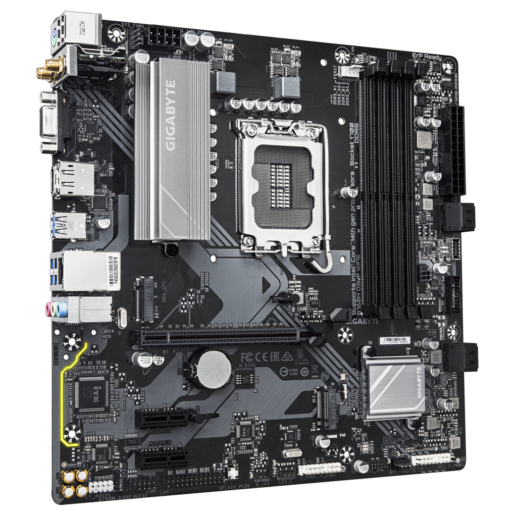 GIGABYTE B760M D3HP WIFI6, 4xDDR5, 2xM.2, DP, HDMI, VGA, Wi-Fi 6E, Bluetooth v5.3, 12-13.14.Nesil, LGA1700 Soket, Anakart GIGABYTE B760M D3HP WIFI6, 4xDDR5, 2xM.2, DP, HDMI, VGA, Wi-Fi 6E, Bluetooth v5.3, 12-13.14.Nesil, LGA1700 Soket, Anakart