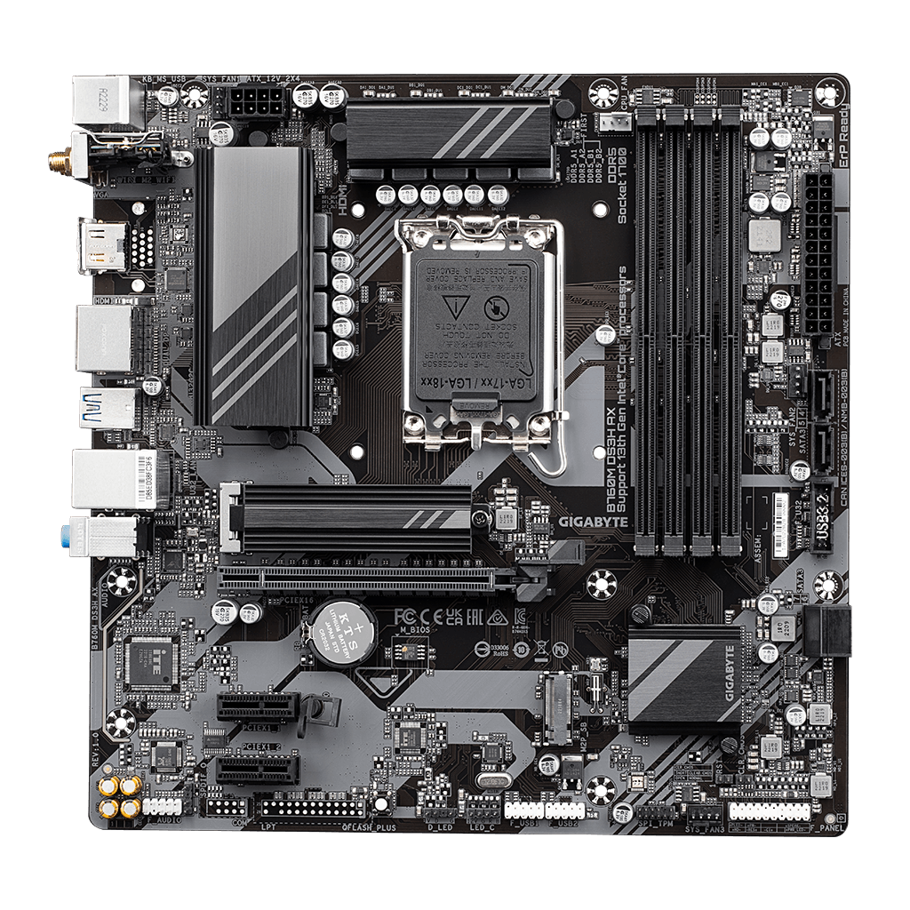 GIGABYTE B760M DS3H AX, rev.1.0, 4xDDR5, 2xM.2, 2xDP, HDMI, Type-C, Wi-Fi 6E, Bluetooth v5.3, 12-13-14.Nesil, LGA1700 Soket, Anakart GIGABYTE B760M DS3H AX, rev.1.0, 4xDDR5, 2xM.2, 2xDP, HDMI, Type-C, Wi-Fi 6E, Bluetooth v5.3, 12-13-14.Nesil, LGA1700 Soket, Anakart