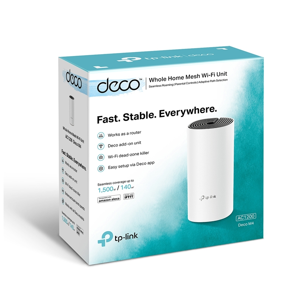 TP-LINK DECO-M4, AC1200, Tekli Mesh, 1200Mbps, Dual Band, 2Port Gigabit Lan, 110m2 kapsama Alanı, Router, Geniş Alan İnternet Ağı Sağlayıcısı TP-LINK DECO-M4, AC1200, Tekli Mesh, 1200Mbps, Dual Band, 2Port Gigabit Lan, 110m2 kapsama Alanı, Router, Geniş Alan İnternet Ağı Sağlayıcısı