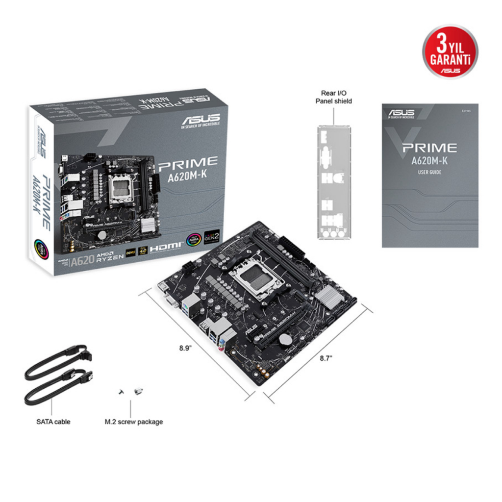 ASUS PRIME A620M-K, 2xDDR5, 1x M.2, D-SUB, HDMI, AM5 Soket Anakart ASUS PRIME A620M-K, 2xDDR5, 1x M.2, D-SUB, HDMI, AM5 Soket Anakart