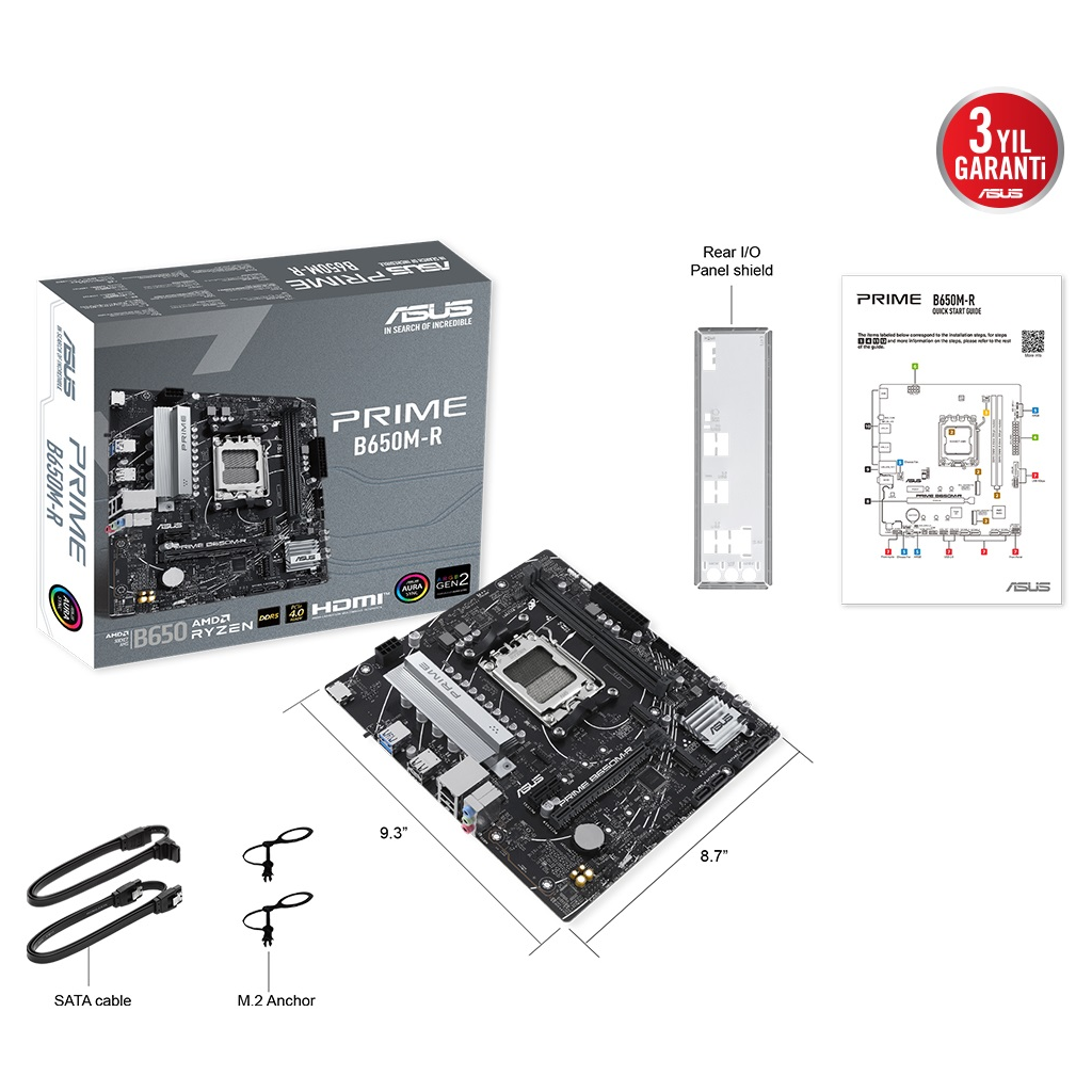 ASUS PRIME B650M-R, 2xDDR5, 2x M.2, HDMI, AM5 Soket Anakart ASUS PRIME B650M-R, 2xDDR5, 2x M.2, HDMI, AM5 Soket Anakart