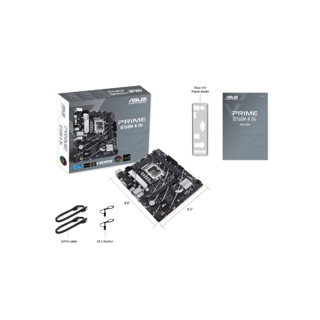 ASUS PRIME B760M-K D4, 2xDDR4, 2x M.2, D-SUB, HDMI, 12-13.14.Nesil, LGA1700 Soket, Anakart