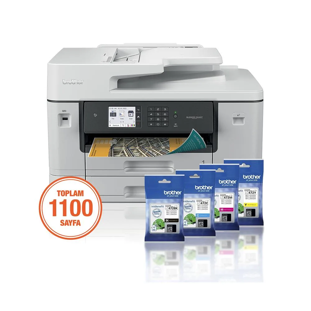 BROTHER A3/A4 Renkli MFC-J3940DW Yazıcı Tarayıcı Fotokopi USB 2.0,Ethernet,Kablosuz