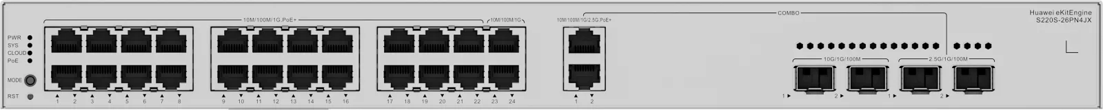 HUAWEI 24port PoE 400w 2-SFP 2.5GE/2-SFP 10GE Gigabit Yönetilebilir Switch eKIT S220S-26PN4JX görsel 6