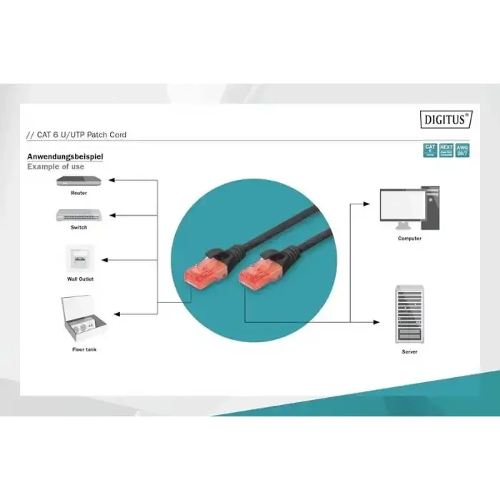 DIGITUS 3m CAT6 Utp DK-1617-030/BL Siyah Patch Kablo (10'lu Paket) görsel 4