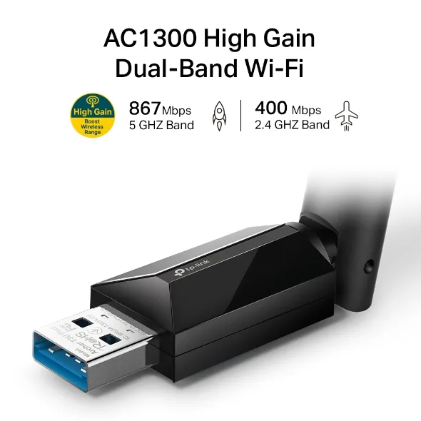 TP-LINK ARCHER T3U PLUS AC1300 Dual Band USB Kablosuz Adaptör görsel 3