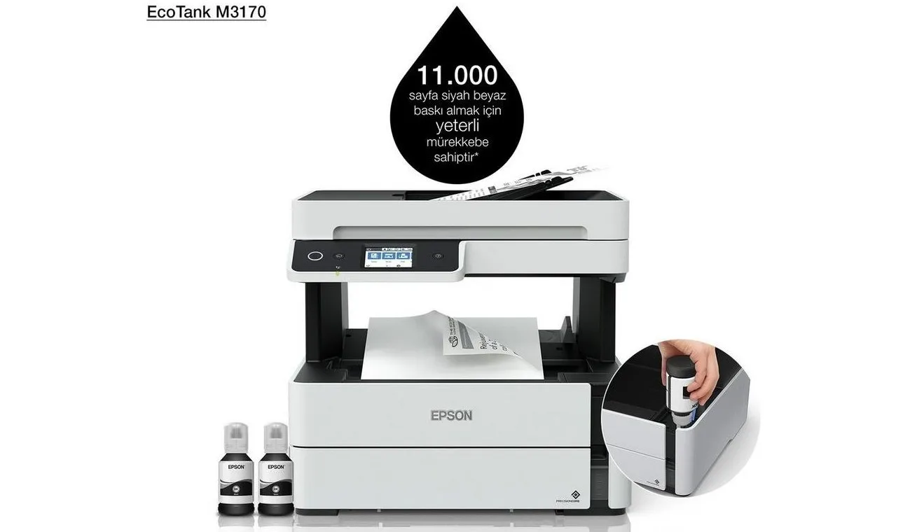EPSON A4 Siyah EcoTank M3170 Çok Fonksiyonlu Faxlı Tanklı Dublex Yazıcı USB,Ethernet,Kablosuz görsel 10