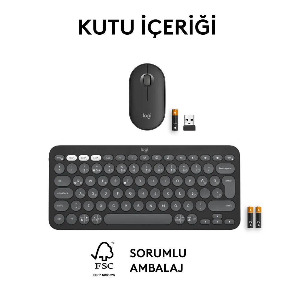 LOGITECH Pebble 2 Bluetooth Grafit Klavye - Mouse Set (920-012245) görsel 15