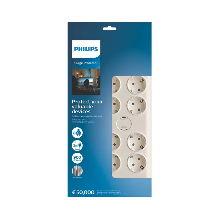 PHILIPS 8-li SPN7080WA/62 900 Joules Akım Koruma Prizi Beyaz görsel 4