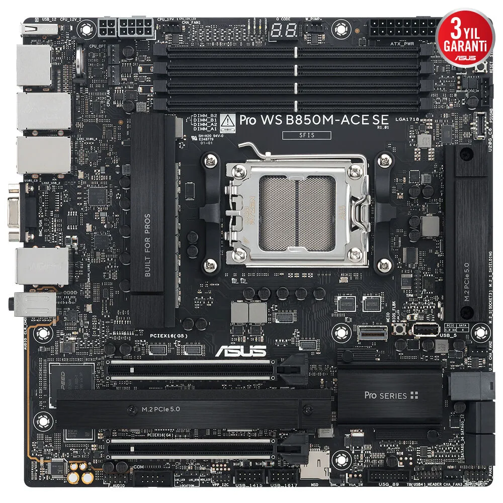 ASUS PRO WS B850-ACE SE WIFI7 DDR5 HDMI DP PCIE 5.0 AM5 ATX İş İstasyonu Anakartı görsel 4