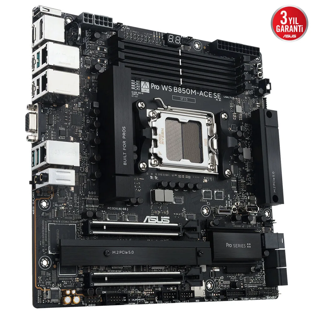 ASUS PRO WS B850-ACE SE WIFI7 DDR5 HDMI DP PCIE 5.0 AM5 ATX İş İstasyonu Anakartı görsel 8