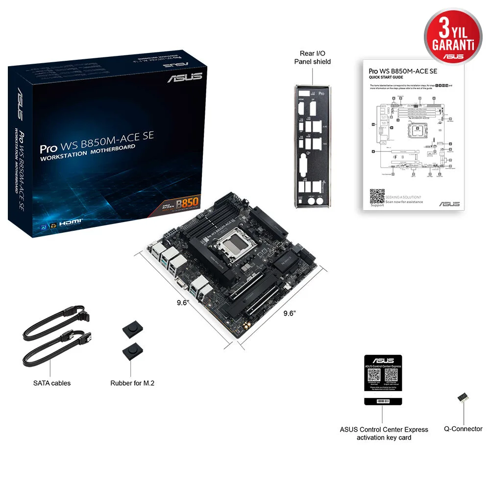 ASUS PRO WS B850-ACE SE WIFI7 DDR5 HDMI DP PCIE 5.0 AM5 ATX İş İstasyonu Anakartı görsel 18