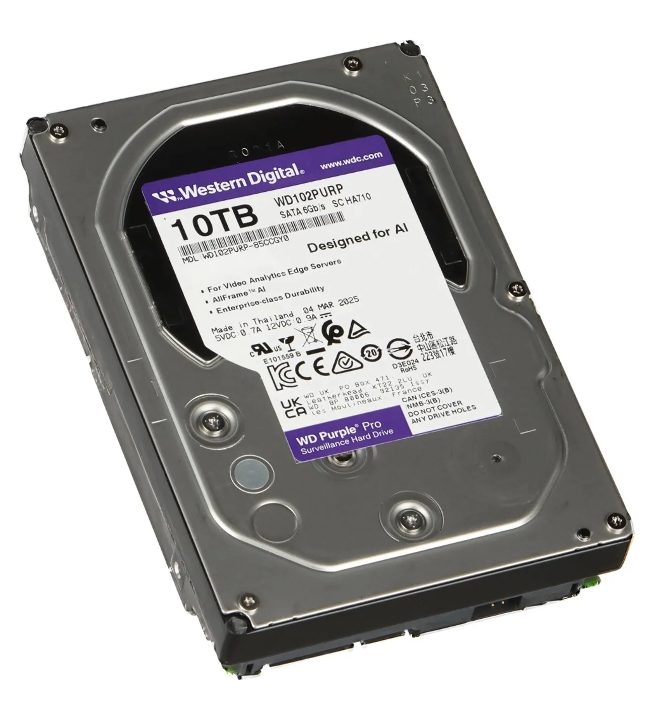 WD 3.5" 10TB PURPLE WD102PURX 7200RPM 256MB SATA-3 Güvenlik Diski görsel 2