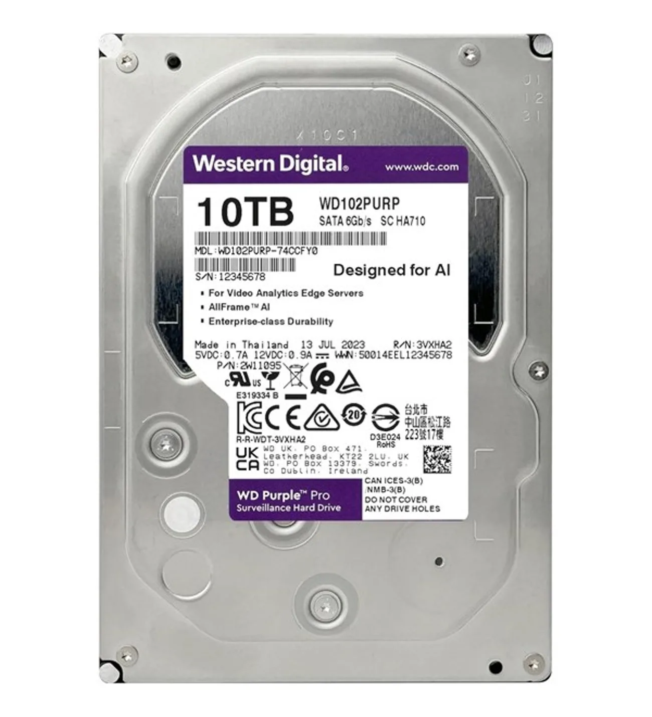 WD 3.5" 10TB PURPLE WD102PURX 7200RPM 256MB SATA-3 Güvenlik Diski