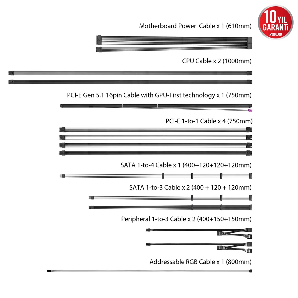 ASUS 1200W 80+ PLATINUM ROG THOR 1200P3 Tam Modüler Power Supply görsel 9