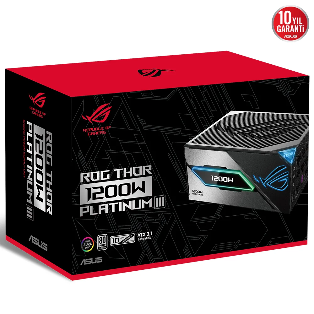ASUS 1200W 80+ PLATINUM ROG THOR 1200P3 Tam Modüler Power Supply görsel 10