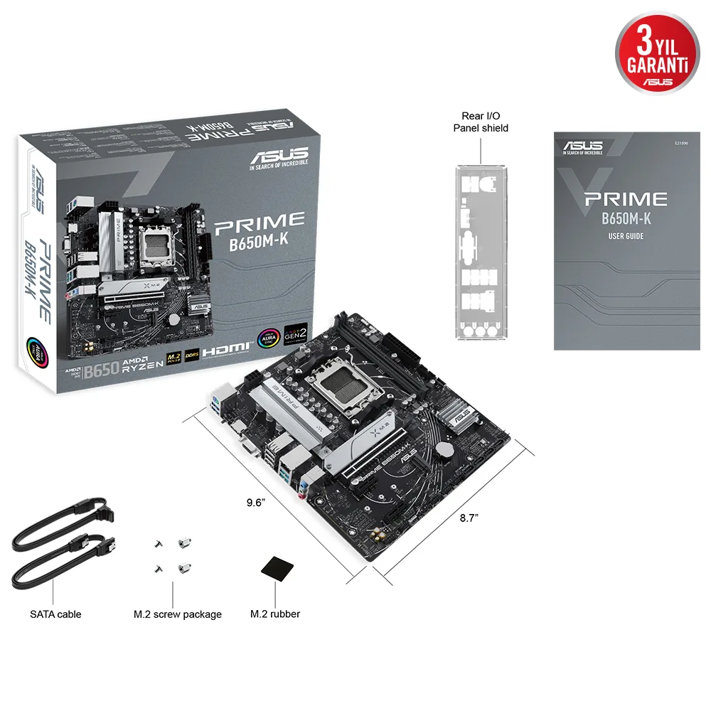 ASUS PRIME B650M-K DDR5 HDMI DP PCIe 16X v4.0 AM5 mATX görsel 13