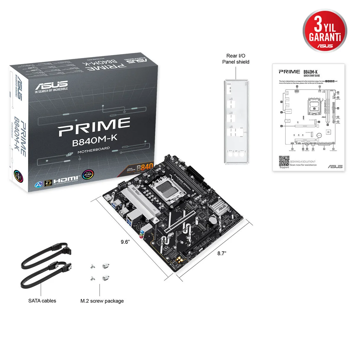 ASUS PRIME B840M-K DDR5 HDMI PCIE 4.0 AM5 mATX görsel 12