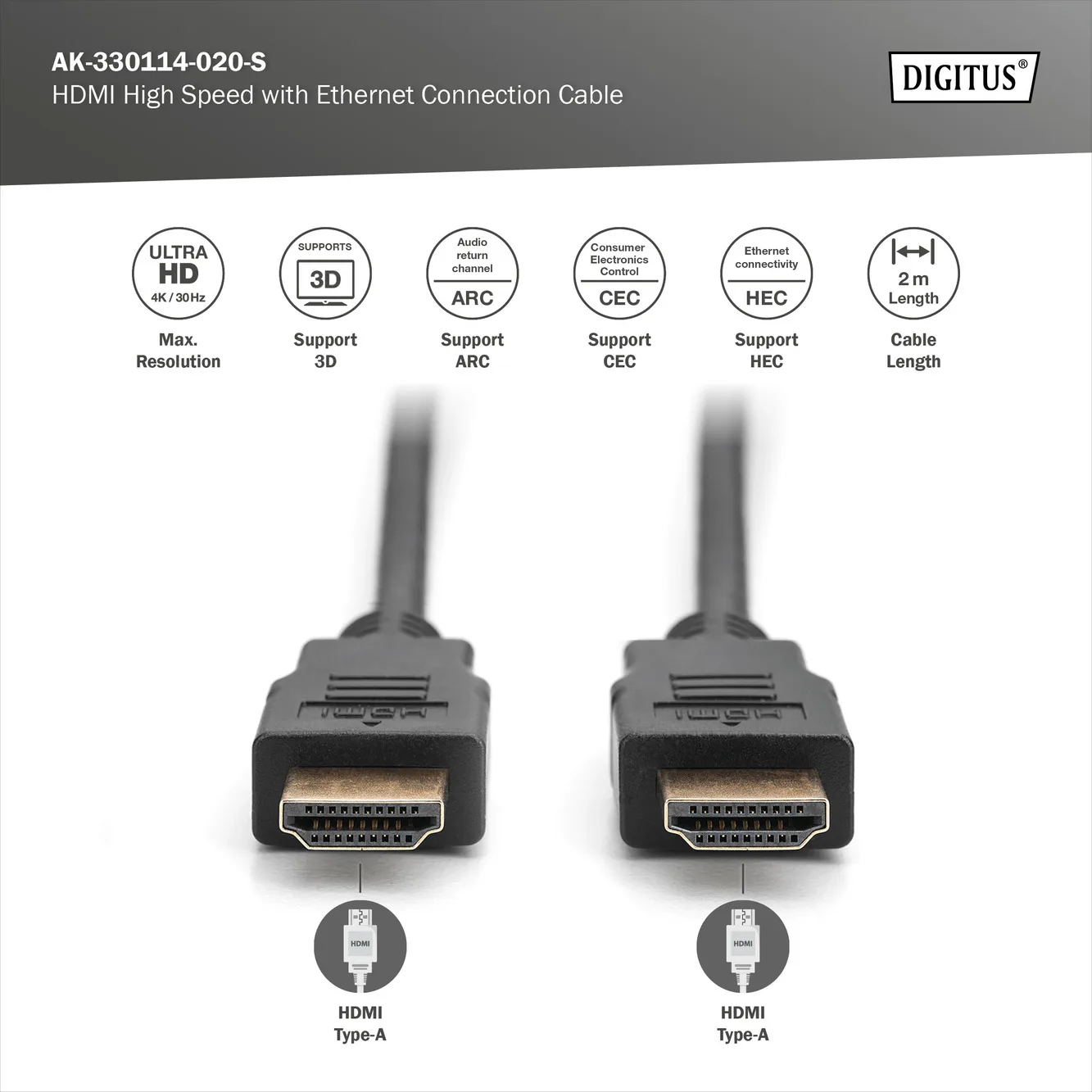 DIGITUS HDMI Görüntü Kablosu 2m (AK-330114-020-S) görsel 5