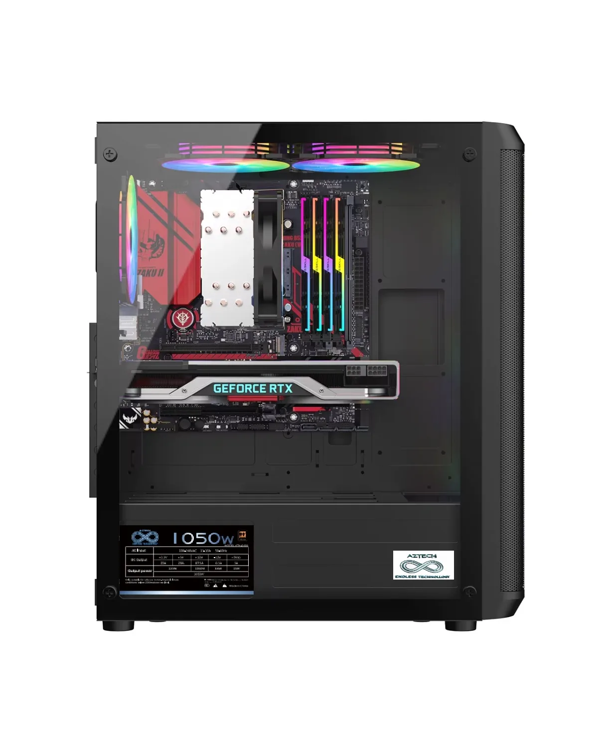 AZTECH 850w SKYHAWK AZT07 RGB Gaming Mid-Tower Pc Kasası 360mm Sıvı Soğutucu Desteği görsel 5