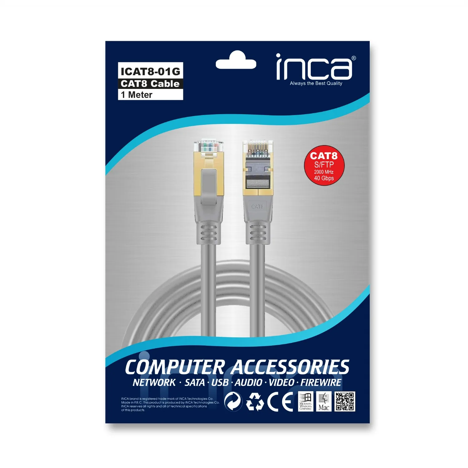 INCA 1metre CAT8 S/FTP ICAT8-01G Gri Patch Kablo görsel 5