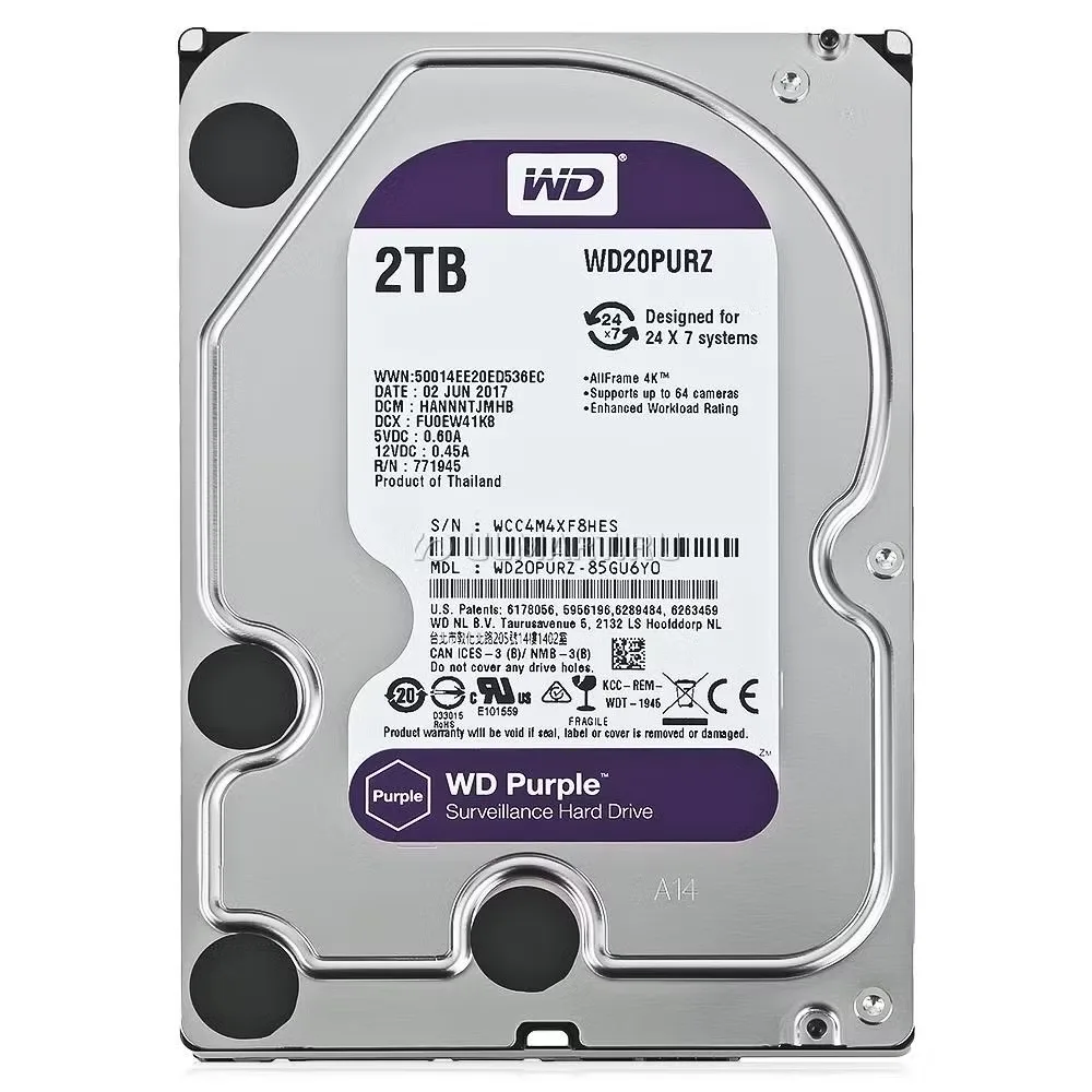 WD 3.5" 2TB PURPLE WD20PURX 5400 RPM 64MB SATA-3 Güvenlik Diski