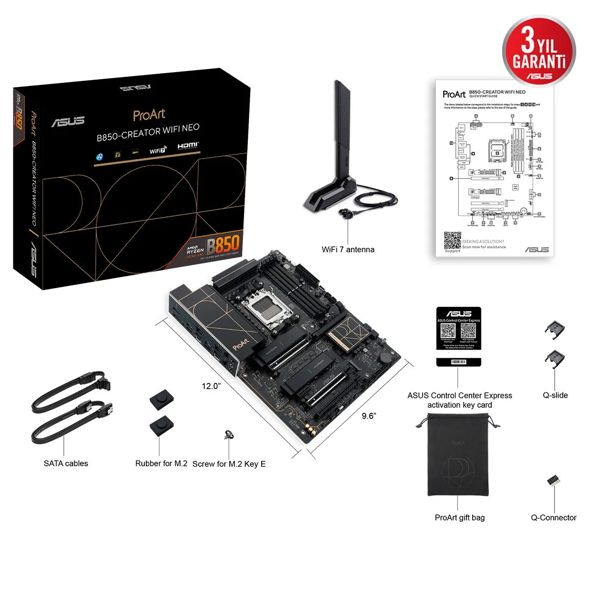 ASUS Proart B850-CREATOR WIFI Neo DDR5 HDMI DP PCI 5.0 AM5 ATX görsel 2