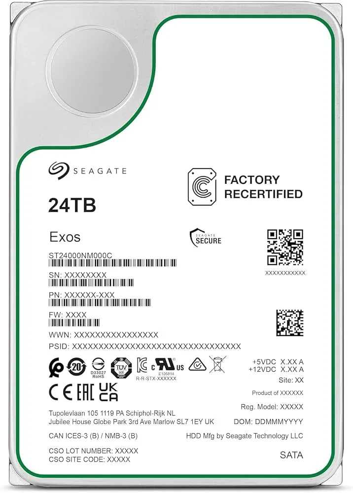 SEAGATE 3.5" 24TB X24 ST24000NM000H 7200 RPM 256MB SATA-3 Güvenlik ve Nas Diski