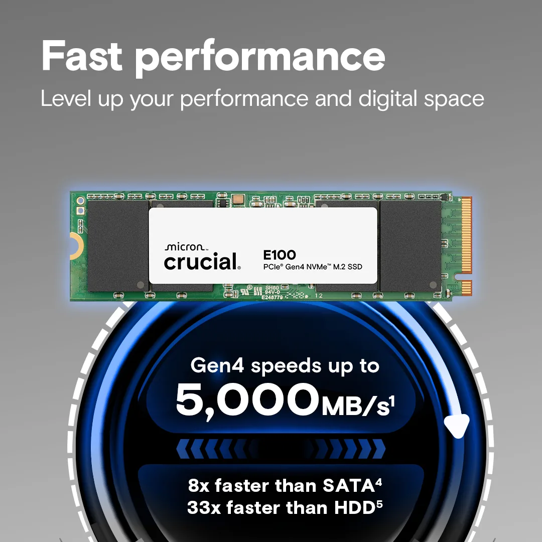 CRUCIAL 2TB E100 CT2000E100SSD8 5000-4500MB/s M2 NVME GEN4 Disk görsel 4