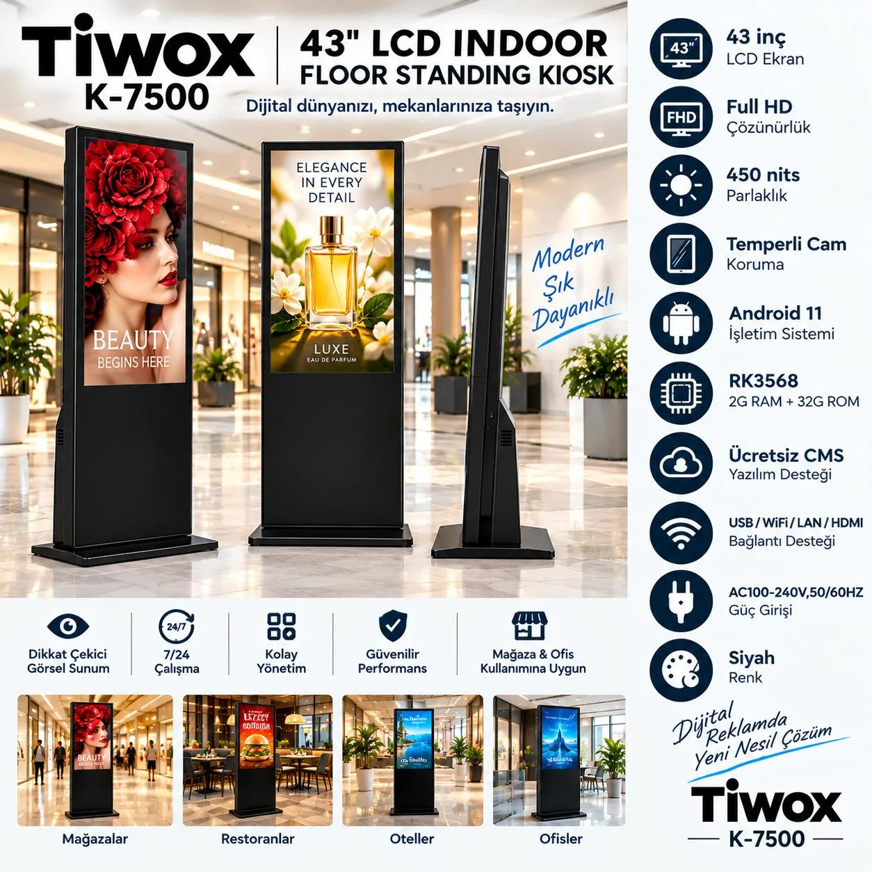 TIWOX 43" K-7500 2GB-32GB Android 11 Fhd LCD Kiosk görsel 5