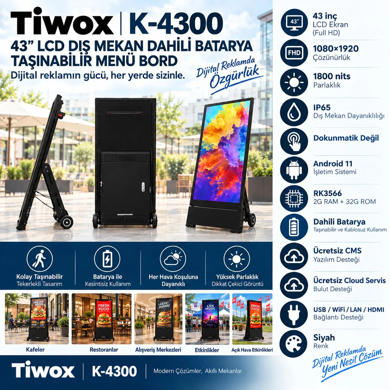 TIWOX 43" K-4300 2GB-32GB ANDROID 11 FHD Taşınabilir Dıgıtal Ekran görsel 4