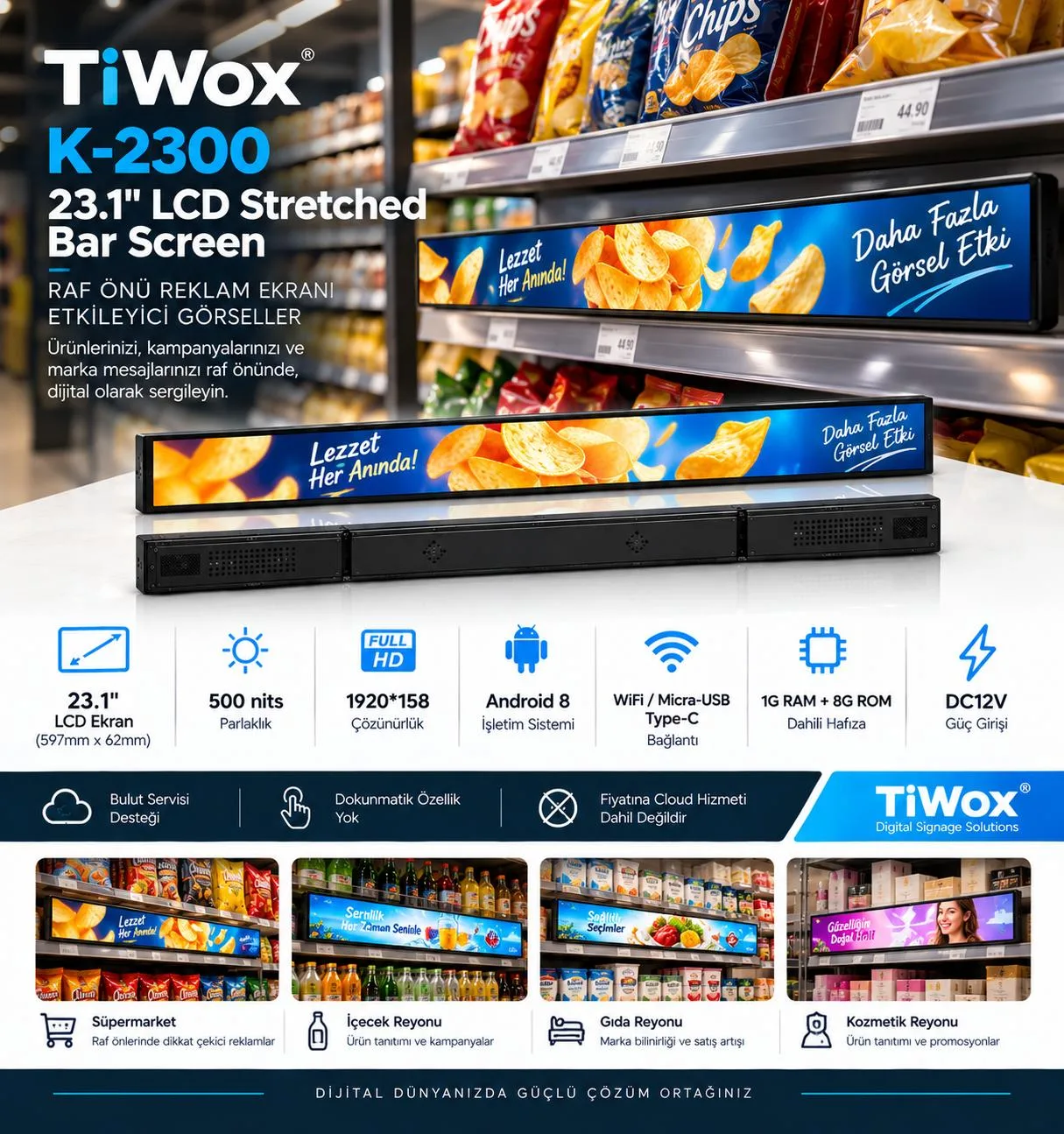 TIWOX 23" K-2300 1GB-8GB ANDROID 8 FHD Dıgıtal Raf Ekran görsel 7