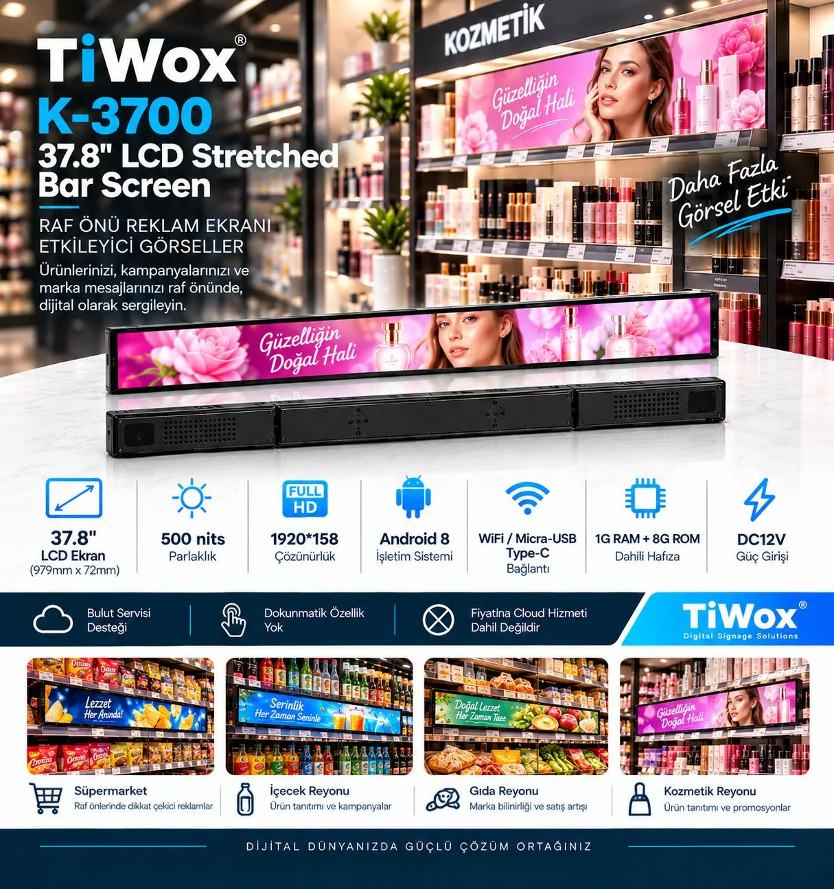 TIWOX 37" K-3700 1GB-8GB ANDROID 8 FHD Dıgıtal Raf Ekran görsel 7