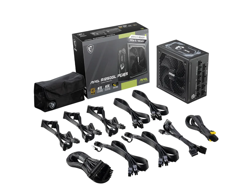 MSI 1250w 80+ Gold MAG A1250GL PCIE5 Tam Modüler Power Supply görsel 4