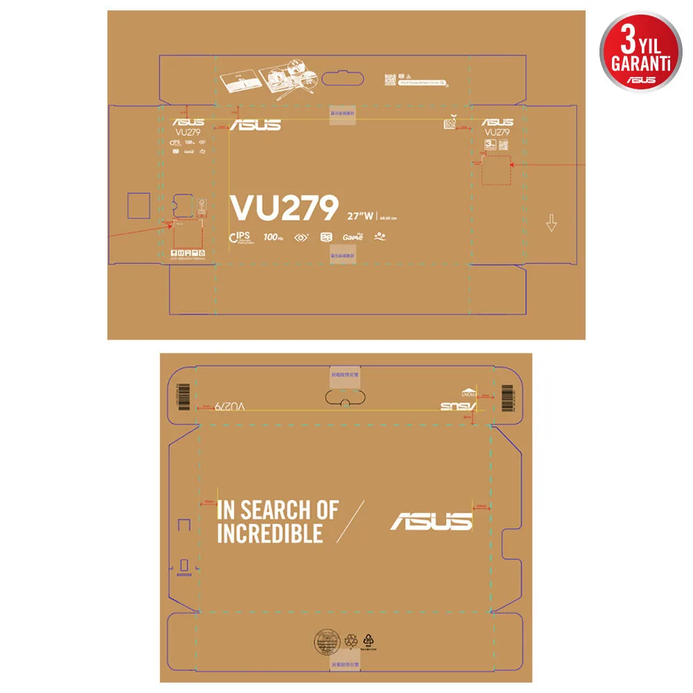ASUS 27" IPS VU279HFI-W 1MS 100HZ HDMI Nano İyon Monitör Beyaz 1920x1080 / 90LM09IT-B01K70