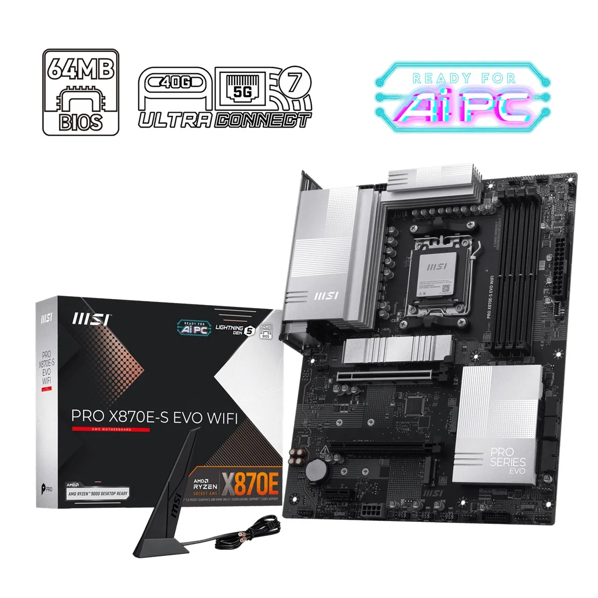 Msi Pro X870E-S Evo WIFI7 DDR5 HDMI-DP Typec PCIE 5.0 AM5 ATX görsel 7