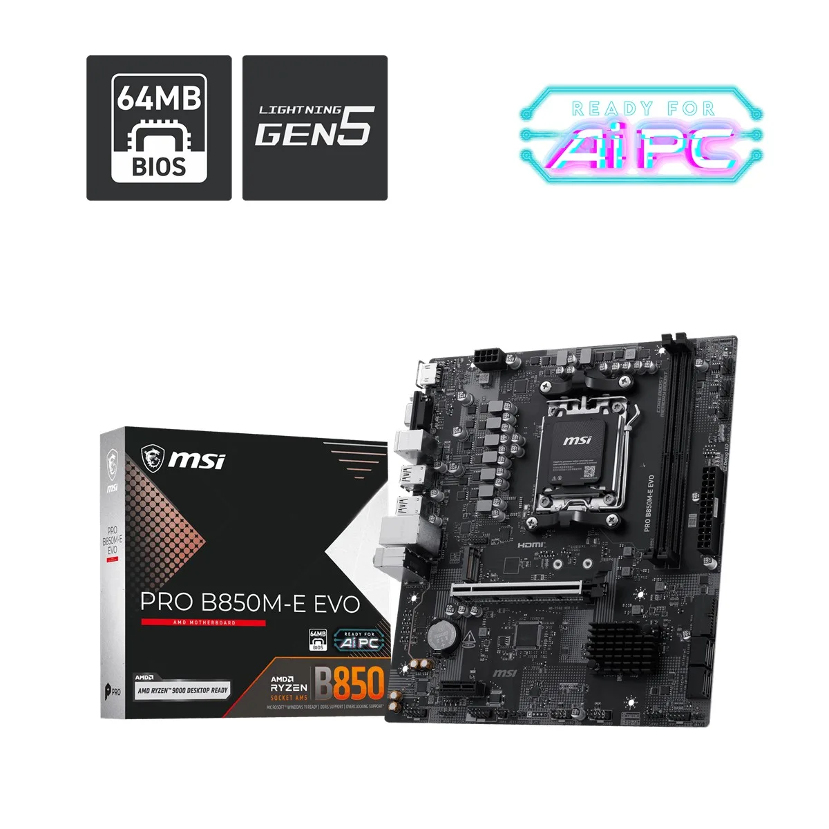 MSI Pro B850M-E Evo DDR5 HDMI-DP PCIE 5.0 AM5 Matx görsel 3