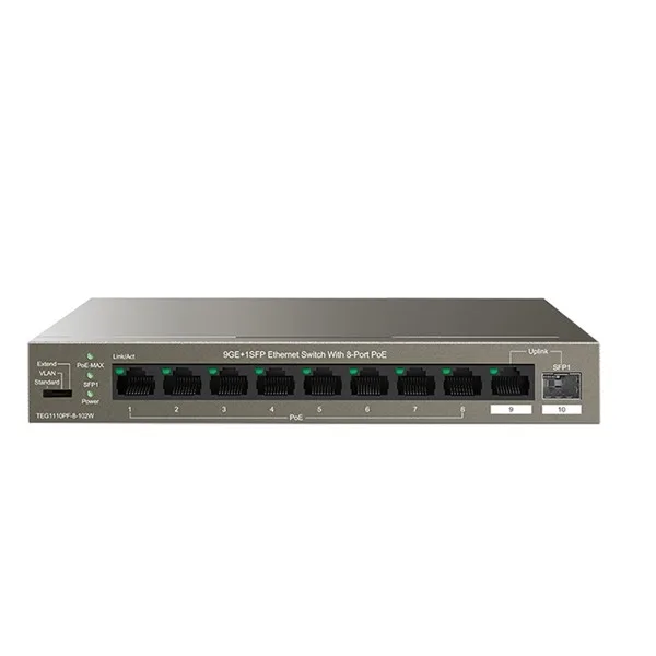 TENDA 8port PoE 102w 1-SFP Gigabit Yönetilemez Switch TEG1110PF-8-120W