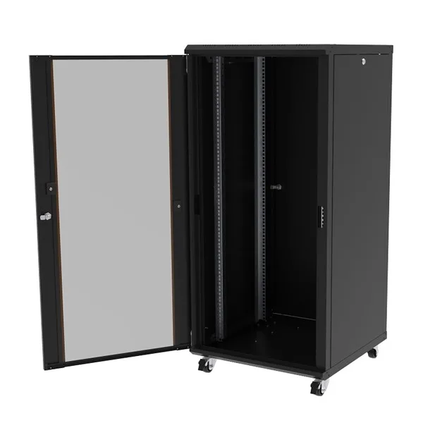 AGER 26U 600x600mm Dikili Tip Siyah Kabinet Agena AG-AN26U6060S1-CFAA-A-M1 Cam Kapak görsel 2