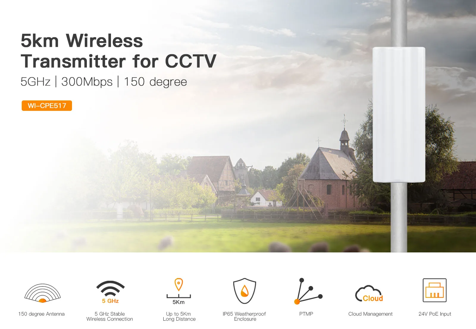 WITEK WI-CPE517 (V2) 16dbi 300mbps 5ghz 5+km Harici Access Point 150 derece görsel 5