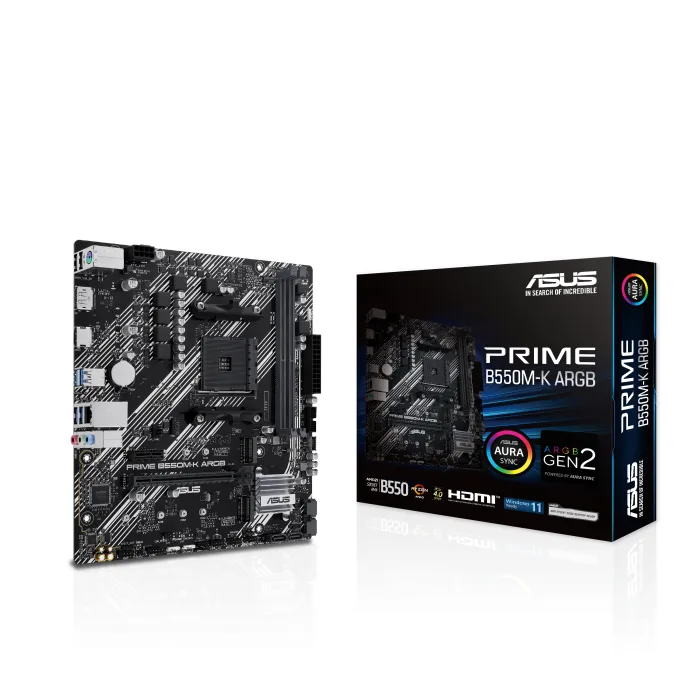 ASUS PRIME B550M-K ARGB DDR4 M2 PCIe NVME HDMI DVI PCIe 16X v4.0 AM4 mATX
