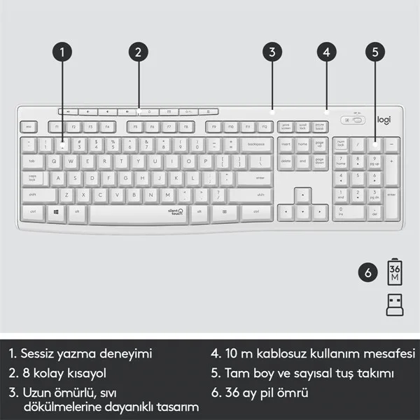LOGITECH MK295 Kablosuz Q Trk Beyaz Klavye - Mouse Set (920-010089) görsel 2