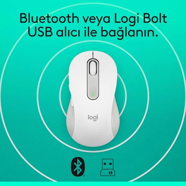 LOGITECH M650 Kablosuz + Bluetooth Beyaz Mouse (910-006238)