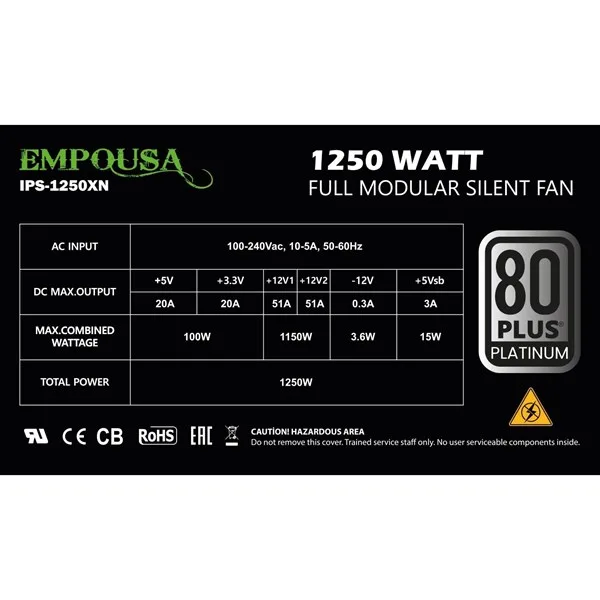 INCA 1250W 80+ PLATINUM EMPOUSA IPS-1250XN PCIe5.0 Tam Modüler Power Supply görsel 7