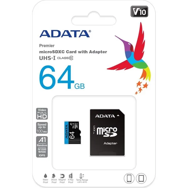 ADATA 64GB Micro SD Kart PREMIER AUSDX64GUICL10A1-RA1 görsel 3