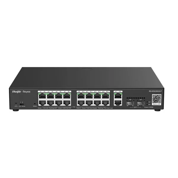RUIJIE 16port PoE 250w 2-SFP 2-Uplink Gigabit Yönetilebilir Switch RG-ES220GS-P